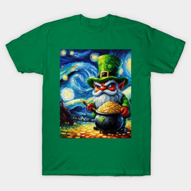 Irish Gnome in Starry Night T-Shirt by FUN GOGH